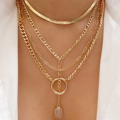 Vintage Punk Gold-plate Thick Chain Head Portrait Coin Pendant Necklace For Women